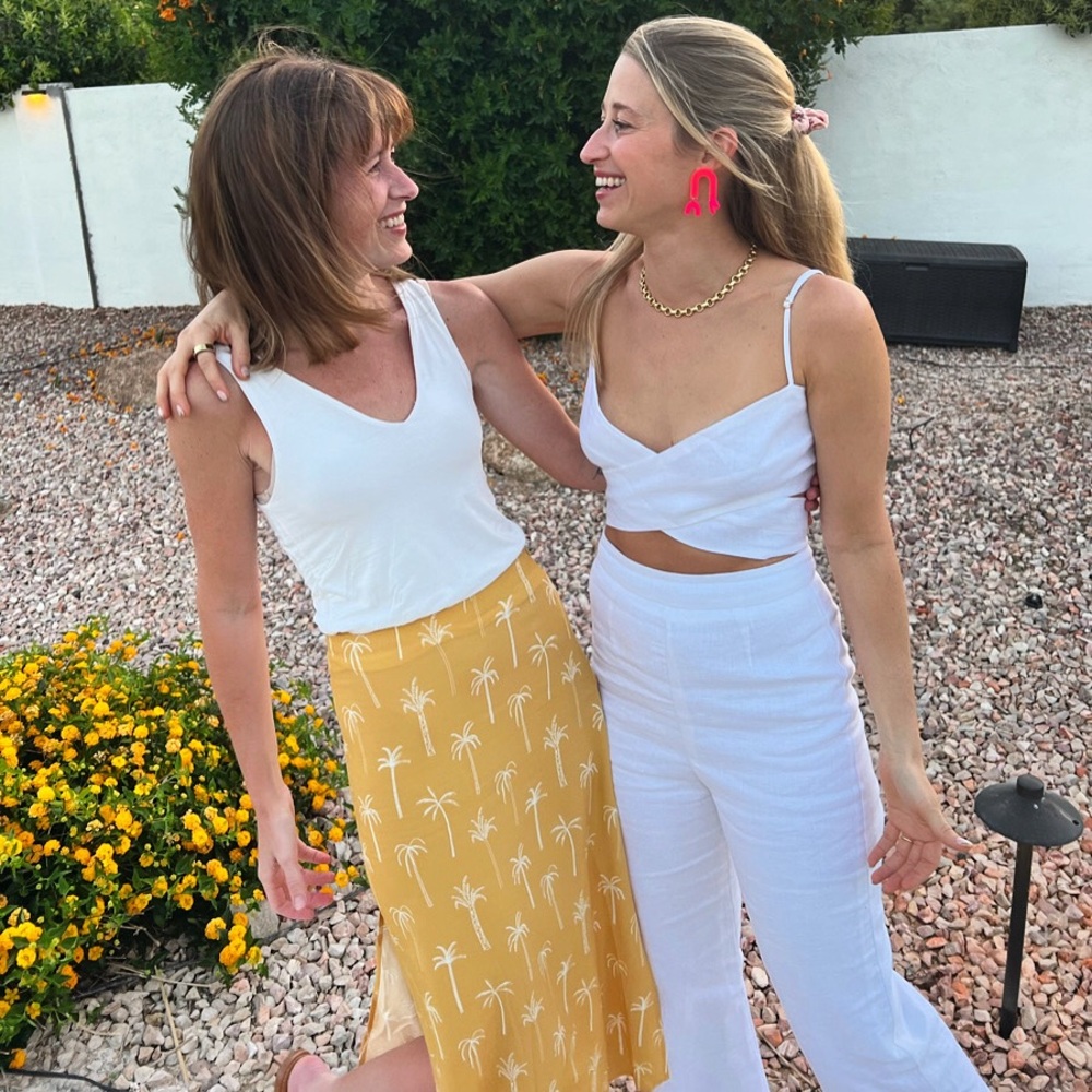 Marine Layer Yellow Midi Skirt with Palm Print
